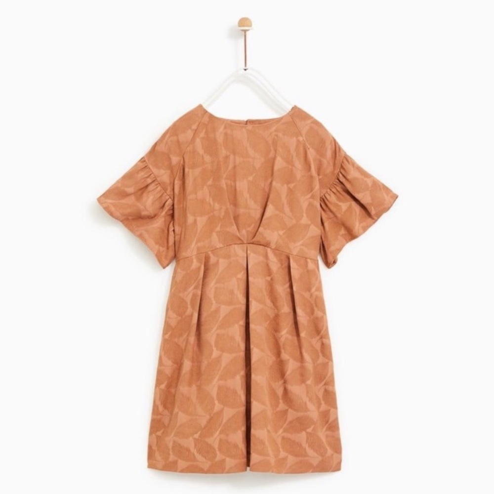 Zara || Rose Gold Metallic Leaf Embossed Boxy Dress